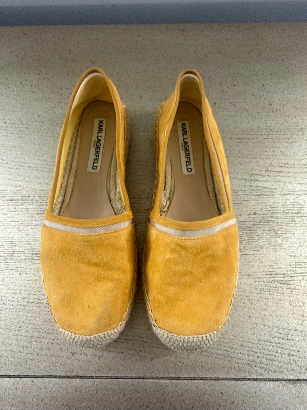 Karl Lagerfeld Mustard Yellow Suede Espadrille Slip-Ons